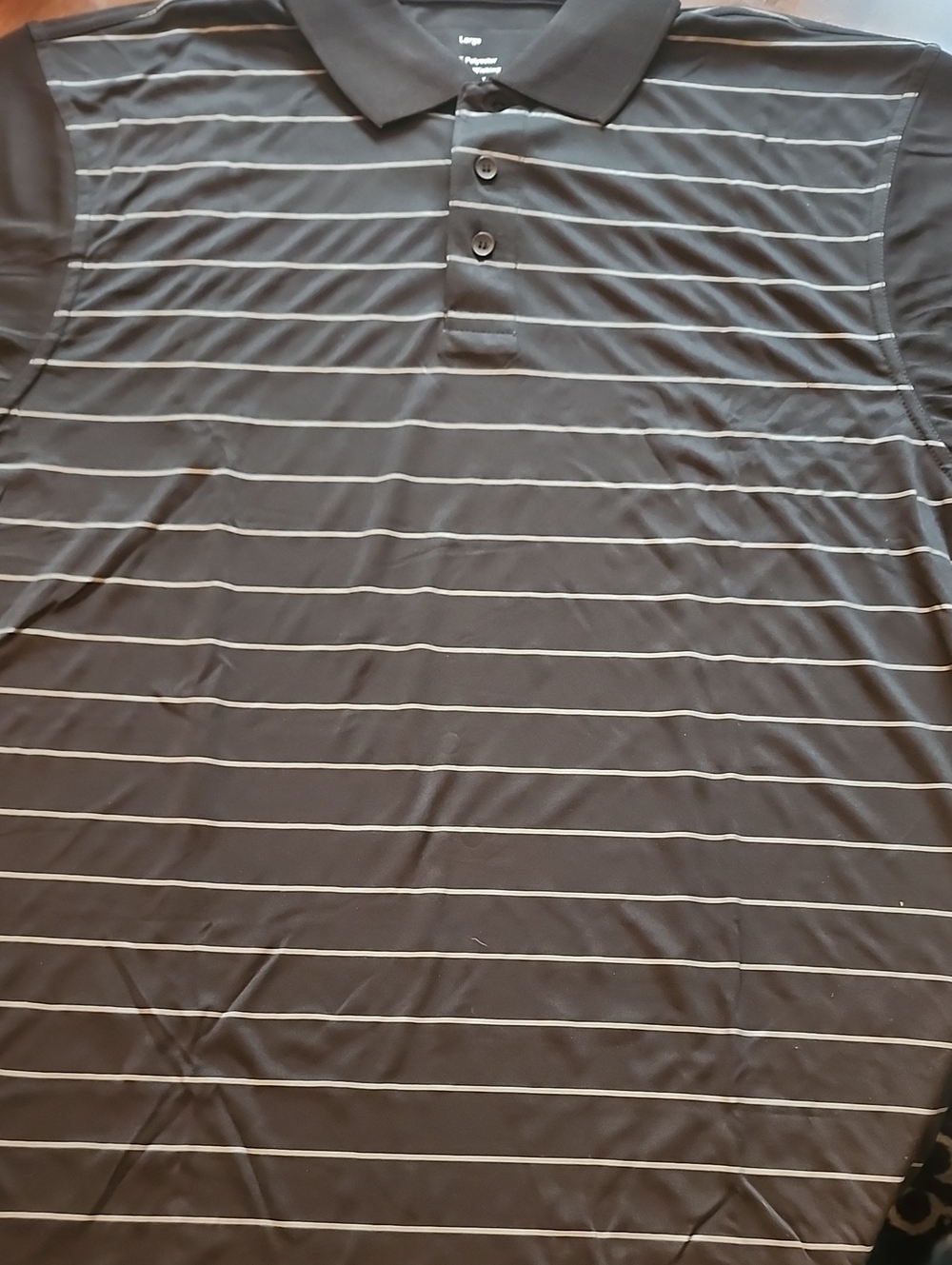 Men's Black Polo with Thin White Stripes - Breathable Short Sleeve